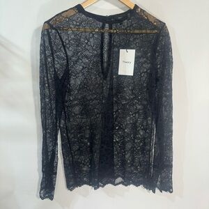 Theory Black Scalloped Lace Long Sleeve Top NWT